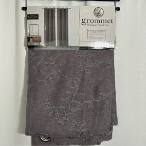 NWT Alvera Grommet Window Embroidered Panel Pair Silver 76” W X 84”L